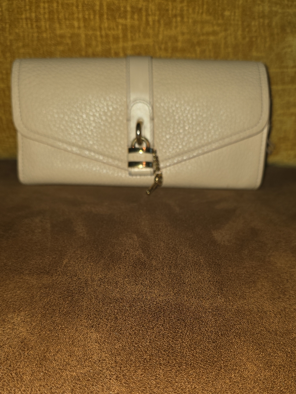Chloe  Neutral Leather Envelope Wallet with Silver Padlock Accent